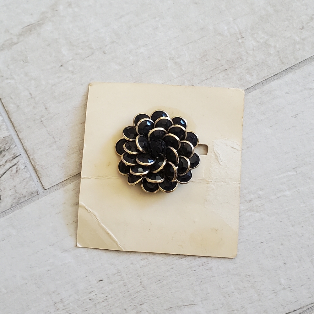 NWT Vintage Brooch Pin Black Beaded Lake Champlain Ferry Crossings Gold